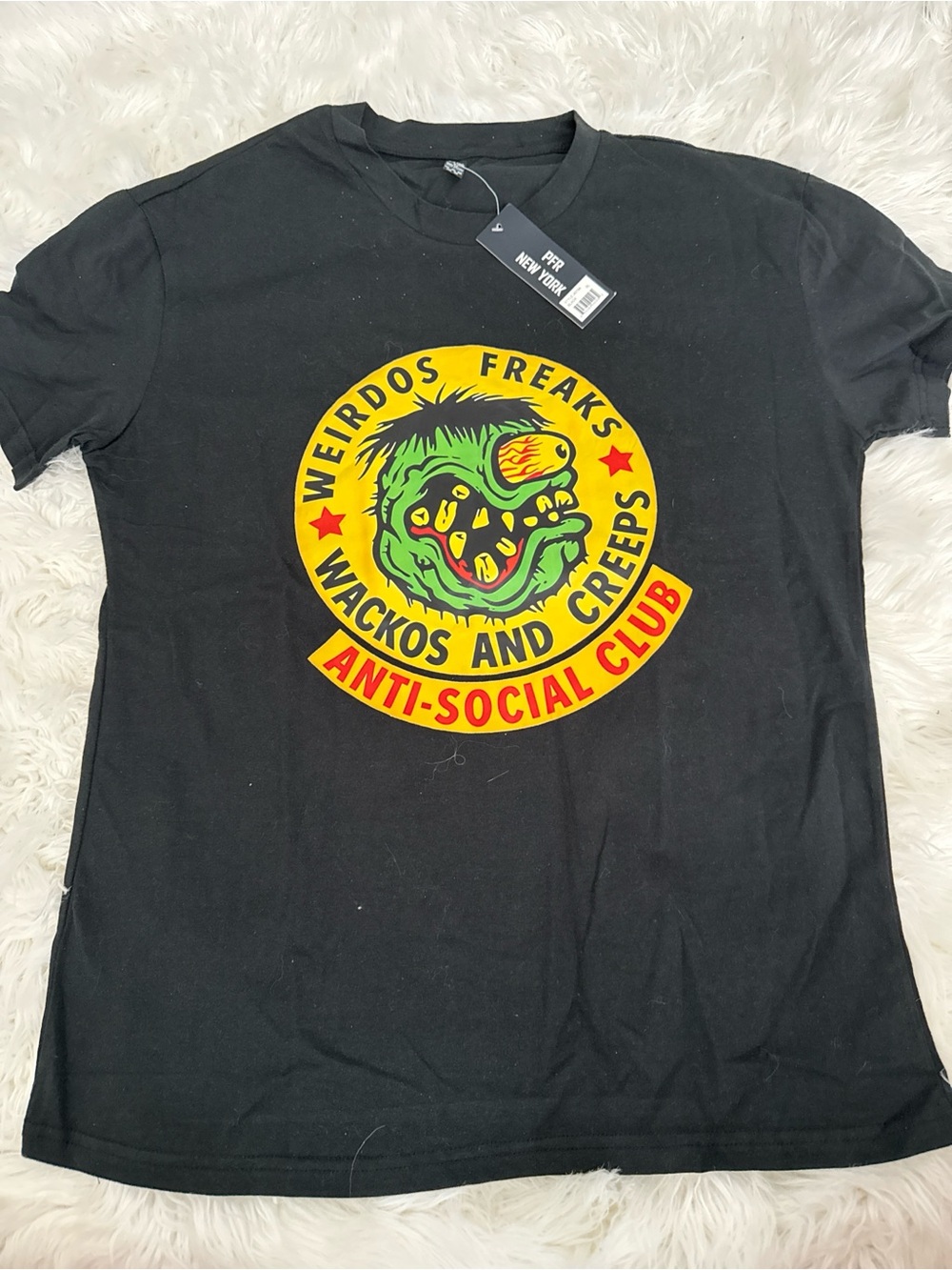 PFR Anti-Social Club Weirdos Freaks Graphic Tee - Black with Yellow & Green Logo